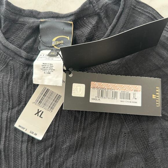 Just Cavalli Ribbed Rayon/Wool Black Sweater XL NWT $530 Oversized Crewneck - Picture 4 of 6